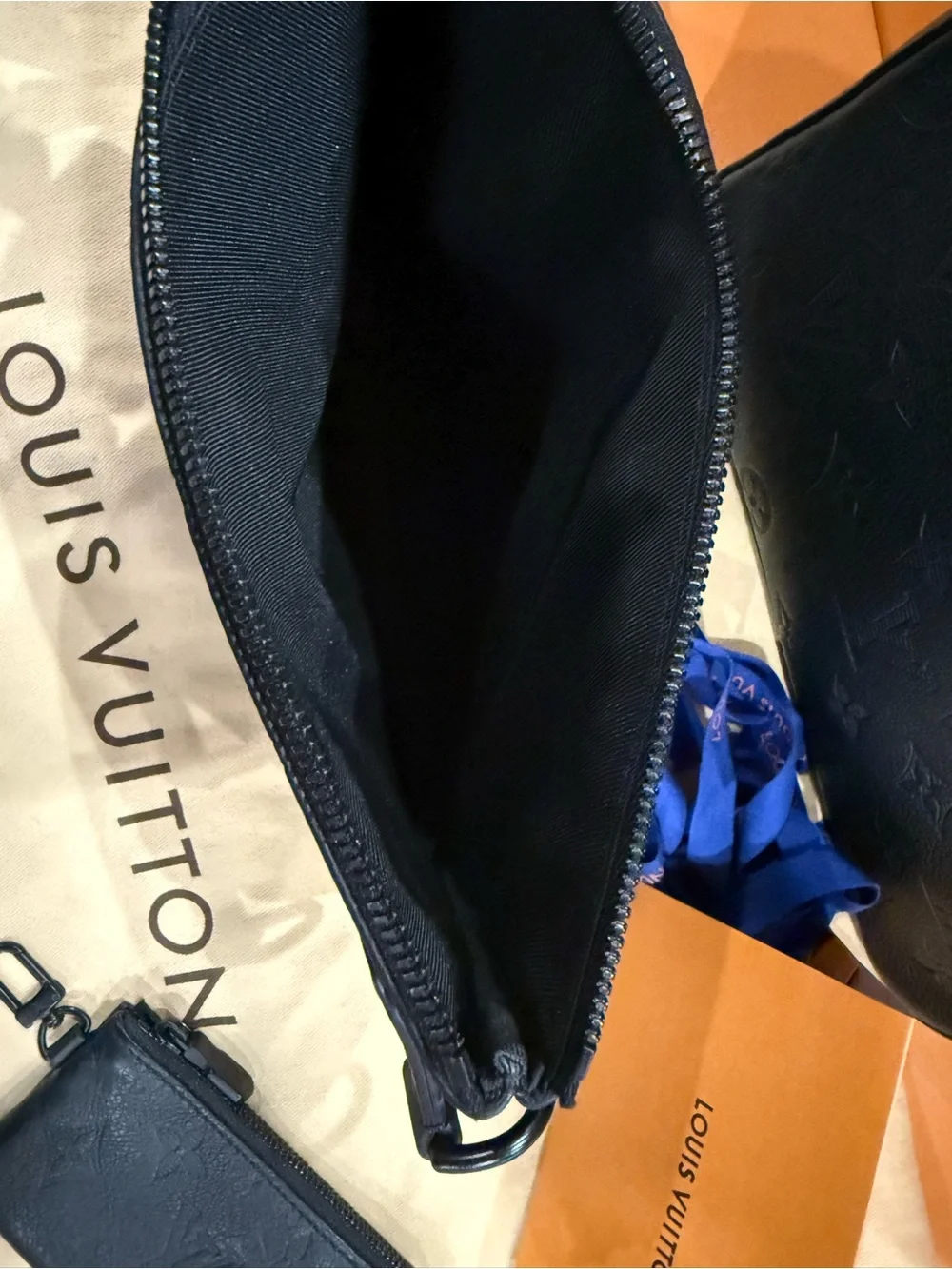 Louis Vuitton Black Embossed Monogram Messenger Set with Strap and Pouch